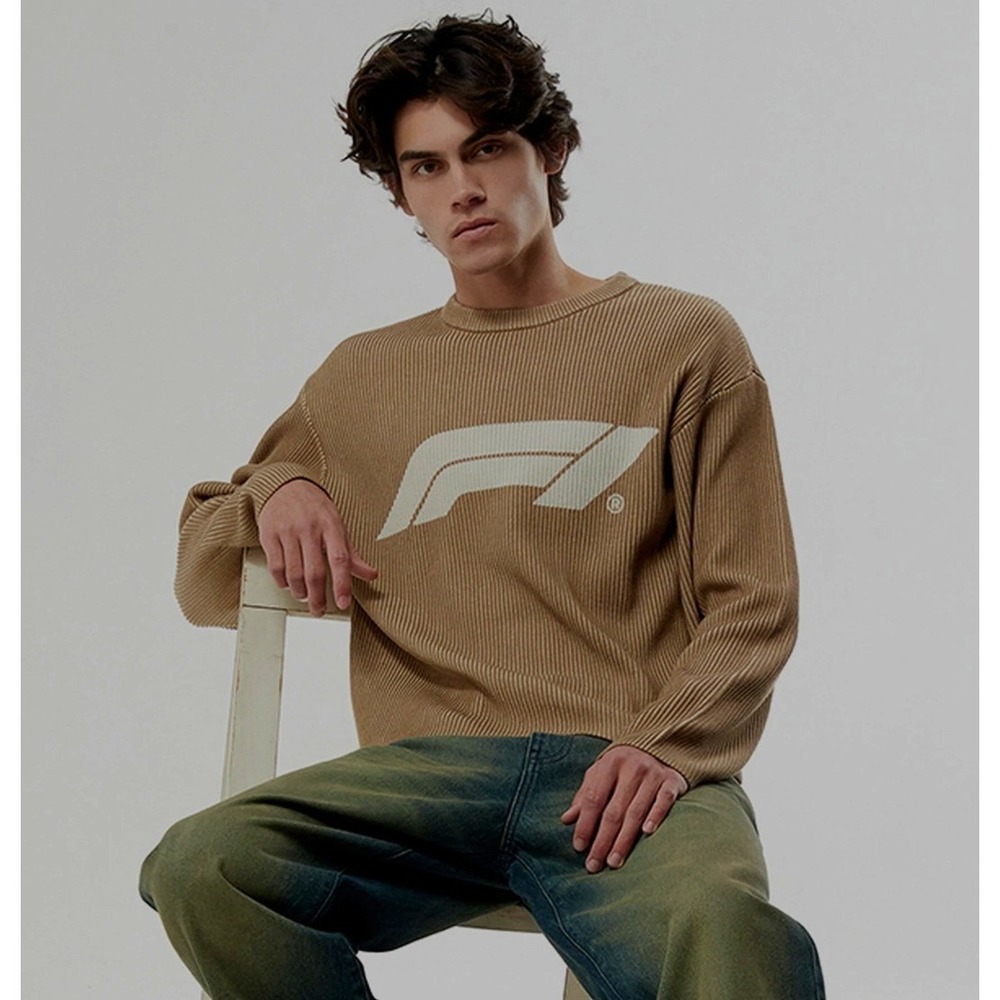 New PacSun Formula 1 Sweater Large Brown Ribbed F1 Logo Racing Streetwear Moto